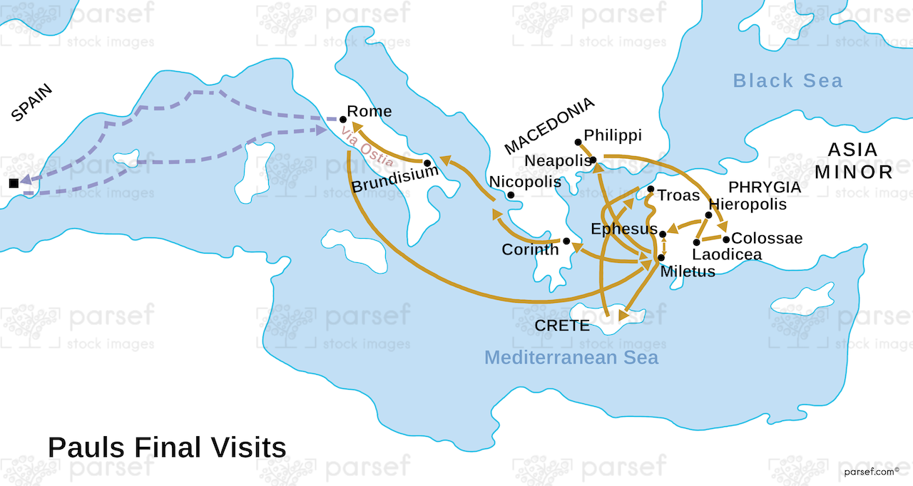 Acts Paul’s Final Visits Map bible map