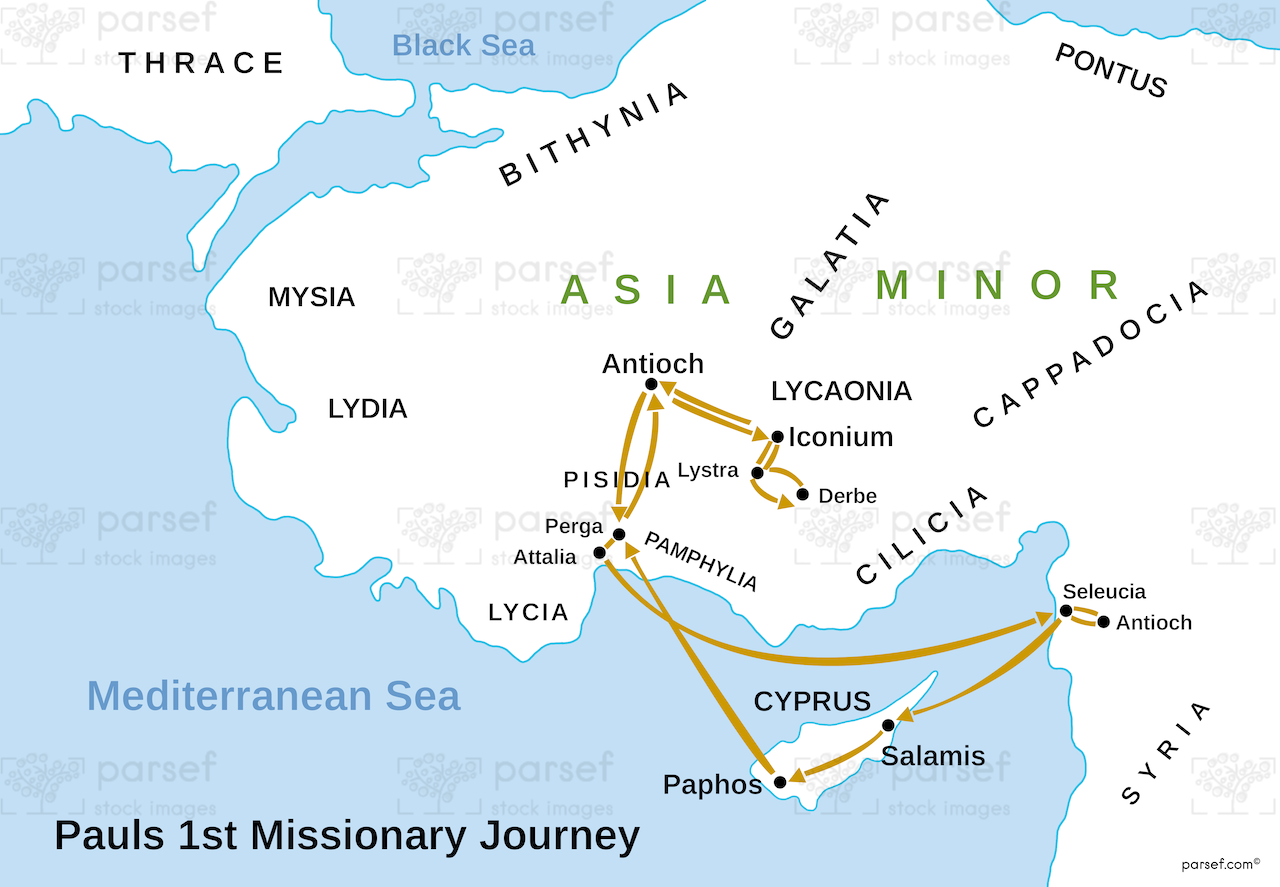 Acts Paul’s First Missionary Journey Map bible map